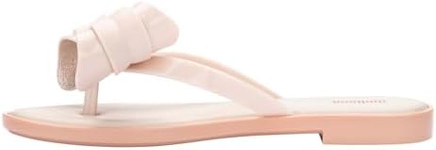 Melissa Slim V Women's Flip Flops- Jelly Flip Flops for Women w/Bow Applique & Metallic Detail, Slip on Women's Sandals, Dressy Flip Flops, Women's Summer Fashion, Adult Jellies, Beige/Beige, 8
