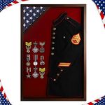 Flag Display Case Military Uniform Shadow Box Fits a Folded 3'x5' Army Navy Air Force Veterans Home Flown Flag with Police Uniform Jacket Display and Felt Lining for Badges and Medals, Walnut Finish