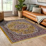 ENYRA Traditional Design Multi Purpose Jhelum Carpet Rug for Indoor Living, Dinning, Office, Rooms & Bedroom, Temple, Hallway Carpet (5x7 Feet/60x84 Inch/152x213 Cm) 1 Piece (Gold)