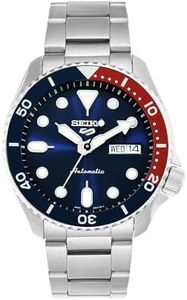 Seiko 5 Sports Men's Automatic Watch Blue Dial Red and Blue Pepsi Bezel Analog Display and Stainless Steel Strap, SRPD53K