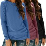 Zeagoo Long Sleeve Shirts for Women 3 Packs Lightweight Plain Basic Tee Loose Fit Tshirts Fall Outfit