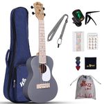 Winzz Concert Ukulele for Adults, Ukulele 23 inch Beginner Kit, Kids Ukulele Set for 5+ Years, Childrens Ukulele Gifts with 9 Accessories, Grey Colour