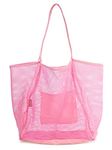 HOXIS Mesh Beach Tote Womens Shoulder Handbag, Pink, Large