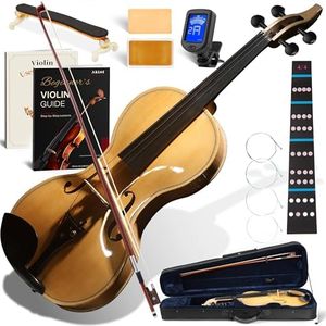 AKLOT Hourglass 4/4 Violin Set: Ergonomic Body, Solid Spruce Top Fiddle, Maple Back, Acoustic Beginner Violin with Hard Case, Lesson Book, Bow, Shoulder Rest, Tuner, Fretboard Stickers, Natural Glossy