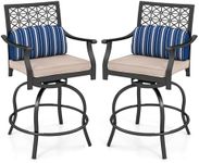 Giantex Outdoor Bar Stools Set of 2, Metal Patio Bar Chairs with Cushion & Lumbar Pillow, 360 Swivel Counter Height Swivel Outside Barstools for Porch Yard Cafes Bistro (1)