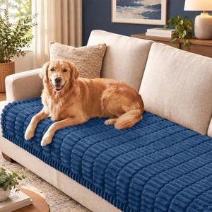 hyha Couch Cover for Dogs Washable, Non Slip Thick Flannel Sofa Protector, Pet Friendly Plush Furniture Cover for Sectional Sofa & Loveseat (Navy Blue, 35.4" x 95")