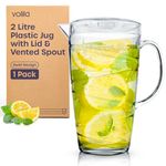 Plastic Jug 2L (1 Pack) Swirl Design Plastic Pitcher Jug with Lid & Vented Spout - Pimms, Summer Juices, Picnics and BBQ Garden Parties - Clear Design