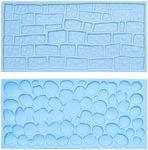 2Pcs NUZAMAS Stone Path and Brick Wall Impression Moulds Silicone Mat Fondant Sugar Cut Flower Molding Decoration for Cupcake Wedding Cake Decoration(Blue)