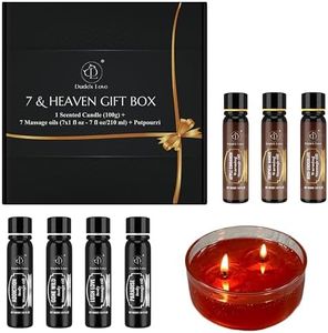 Dude's Love - Confezione regalo 7 e Paradiso - Set regalo di San Valentino per coppia | Luna di miele, matrimonio, addio al nubilato, anniversario - Candela profumata, 7 oli aromatici da massaggio