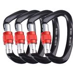 Azarxis 25kN Aluminum D-Ring Locking Carabiner Clip Rated 5511 LBS, Heavy Duty Large Durable Strong Hook Carabiner Set Screw Gate Buckle for Outdoor Hammock Camping (Black - 4 Pack)