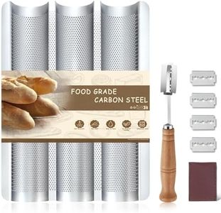 Pleafind Moule à baguette, pour 3 baguettes avec revêtement antiadhésif, cannelure profonde, plateau à baguette perforé, moule à baguette Accessoires de cuisson du pain (argent)