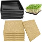 6Set Microgreens Growing Mat with Tray, Microgreen Growing Kit 10″×10″ Wheatgrass Seed Sprouting Starter Mat Hemp Fiber Grow Tray Hydroponic Jute Pads Indoor Organic Production for Germination Sprouts