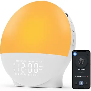 2025 Upgraded Wake Up Light Sunrise Alarm Clock for Bedroom, 17 Nightlights, Sound Machine with 5W Bluetooth Speaker, 22 Soothing Sounds, Sleep Timer, Dual Alarms, FM Radio, Music Rhythm Light Effects