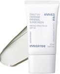 innisfree Daily UV Defense Mineral Sunscreen Broad Spectrum SPF 45 with Hyaluronic Acid, Korean Sunscreen for Face with Color Correcting Green Tint