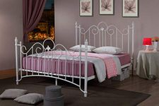 ROYALE COMFORT Virginia Double Metal Bed Frame White Victorian Style King Size Classic Bedstead (4FT6 Double)