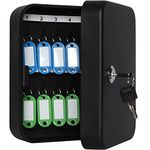 Jssmst Small Key Storage Lock Box, Locking Key Cabinet Wall Mount with 20 Key Hooks & Tags Key Labels, Black Matt