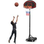 Goplus Portable Basketball Hoop Outdoor, 6.3FT-8.1FT Height Adjustable Basketball Goal with 5-Level Heights, Shatterproof Backboard, Built-in Wheels, Basketball Stand for Kids Youth