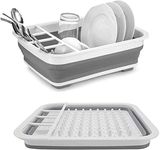 RIVUGJA Collapsible Dish Drainer/Dish Drying Rack with Spoon Storage Holder Utensil Dinnerware Travel Organizer - Heavy Duty Plastic & Silicone.