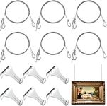 Picture Rail Hooks and Wire Picture Rail Hanging Kit Includes Stainless Steel Cable Loop Cord, Picture Rail Hooks and Adjustable Photo Hooks for Wall Picture, Exhibition, Art Gallery Supplies (18 Pcs)