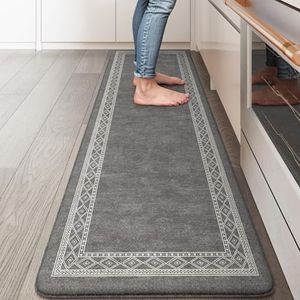 KIMODE Anti Fatigue Kitchen Mat for Floor, Cushioned Farmhouse Kitchen Runner, Non Slip Kitchen Floor Mat, Waterproof Standing Desk Mat for Laundry, Office, Sink Dark Grey 17.3"x59"