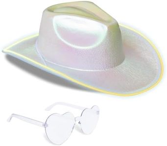 Goenb Sombrero de vaquero LED, sombrero de vaquera con luz y ala LED, sombrero de vaquero brillante, sombrero de vaquero para mujer, sombrero de vaquero para mujer, sombrero de vaquero para mujer,