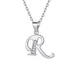 Initial Necklace Sterling Silver for Women CZ Letter R Pendant with Chain Minimalist Jewelry