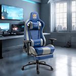 Dr Luxur Faux Leather Colossus Ergonomic Gaming Chair For Office Work From Home With Lumbar Support,Adjustable Chair With Footrest,Removable Neck,4D Arm Rest,And Multi Position Locking(Colossus Blue)