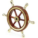 Nagina International Hand Crafted Premium Nautical Wooden Ship Wheel | Exclusive Pirate's Wall Decor | Ocean & Beach Maritime Nursery Decorative Hanging (Brass Ring Handle, 9 Inches)