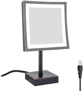 DOWRY Tabletop LED Lighted 5X Magnifying Square Makeup Mirror with Plug,8 Inch, Polished Oil Rubbed Bronze Finished