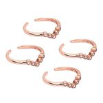 ZAVYA 925 Sterling Silver Set of 2 Queen's Crown Cubic Zircon Rose Gold Plated Toe Rings (Pair)|Gift for Women &Girls|with Authenticity Certificate & 925 Stamp| Special