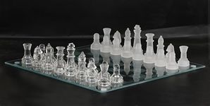 Artvarko 35x35 Cm Big Glass Chess Set, Elegant Design Durable Build Fully Functional 32 Frosted and Clear Pieces Home Decor Playing.Gift.