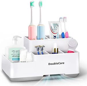 Toothbrush Holder with Anti-Slip,Bathroom Organizer Countertop Detachable for Easy Cleaning, Multifunctional Storage,Bathroom Caddy for Toothpaste,Shaver,Great for Home, Vanity Organizer, Office