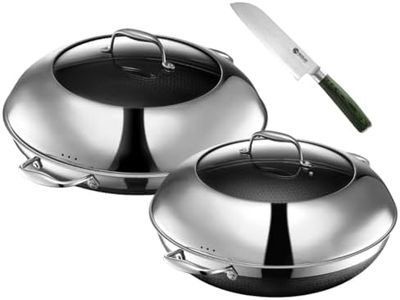 HexClad Hybrid Nonstick 5-Piece Cookware Set, 14" Pan with Lid, 14" Wok with Lid, and 7" Santoku Knife, Stay-Cool Handles, Dishwasher and Oven-Safe, Induction Ready, Compatible with All Cooktops