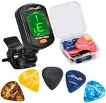 MOREYES 28Pcs Picks Guitar Tuner Clip on Chromatic Digital Tuner for Acoustic Guitars Violin, Ukulele, Bass