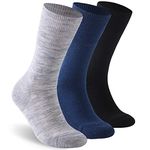 Facool Merino Wool Diabetic Socks, Light Diabete Non Binding Loose Top Neuropathy Crew Moisture Wicking Socks, 3 Pairs Multicolor (Black, Light Grey, Navy Blue), US Women 10-13 / US Men 9-12