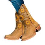 Geteawily Women's Cowboy Boots,Cowgirl Boots Floral Embroidered Boots - Equestrian Boots with Square Toe and Block Heel, Comfortable Walking Booties for Girls and Women