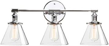 Phansthy Modern Wall Light with Switch Retro Industrial 3 Lights Wall Lamps Funnel Glass Shade Kitchen Dining Room Wall Sconce Fittings Edison Bulb Lamps Vanity Mirror suit for E27 Bulbs (Chrome)