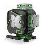 4d Laser Level, Huepar S04CG 4 x 360 Cross Lines Remote Control, LCD Screen Angle Display, Self Leveling Green Laser Level, 10m ± 3mm, IP54, Hand Carry Case 2024 New Version