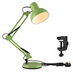 TEKLED® LED Desk Lamp | Adjustable Swing Arm | Replaceable E27 Edison Screw Bulb Holder | Flexible Table Clamp | for Bedside Reading Office Work Architects Students (Swing Arm Green)