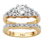 Palm Beach Jewelry 18K Yellow Gold-Plated Round Cubic Zirconia Bridal Ring Set Size 6