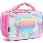 FlowFly Kids Lunch Box Insulated Soft Bag Mini Cooler Back to School Thermal Meal Tote Kit for Girls, Boys, Glitter-Unicorn