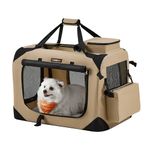 Feandrea Dog Crate, Collapsible Pet Carrier, M, Portable Soft Dog Crate, Oxford Fabric, Mesh, Metal Frame, with Handle, Storage Pockets, 24 x 16.5 x 16.5 Inches, Camel Brown UPDC060K01