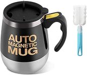 Auto Magnetic Mug Stainless Steel Self Stirring Mug Automatic Mixing Tea Hot Chocolate Cocoa Protein 400Ml Free Water Cup Brush (Black)