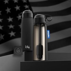 BLU ALL-IN-ONE | Vacuum Insulated Stainless Steel Water Bottle Flask With a pH Filter (26oz) | Made in the USA | Alkaline Water Filter Bottle | Removes 99.99% contaminants (pH - Black)