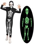 ACOCOPY Big Boys Skeleton Costume Glow in The Dark for Halloween Long Sleeve Scary Skeleton Jumpsuit Outfit Size 13-14