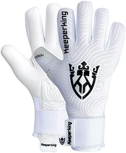 Keeperking Guantes de portero para adultos, guantes de fútbol para hombre, costura interior, agarre profesional, 4 mm, ajuste fijo, unisex (8, blanco y negro, corte negativo)