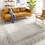 Livabliss Monaco Geometric Rug - Scandi Area Rugs Living Room 160x220 cm, Dining, Kitchen - Neutral, Abstract Patterned Rugs, Boho Rug Style, Easy Care Pile - Large Rug, Beige and Charcoal Grey Rug