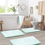 Clara Clark Bath Mat Set – Memory Foam Bath Mat - Soft Bathroom Rug - Non Slip and Super Absorbent - Fast Drying Machine Washable Bath Mat Set of 3 - Large, Small, and Contour Sizes - Aqua