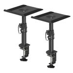 Suptek Clamp-on Speaker Stand Desk Mount Set, Height Adjustment, Tilt, Swivel, 9.6 x 8.8 inch Trays, Universal Audio Holders for Computer and Bookshelf Speakers, Elevated Sound, 2 Pack, Black, SDM001B