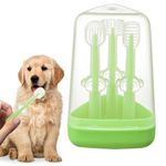 Qpets® Pet Toothbrushes Set, 3Pcs Dog Toothbrush Cat Finger, Soft Bristles Silicone Pet Teeth Cleaning Set with Storage Case for Easy Dental Care Pets Oral Care Supplies - Green, Manual